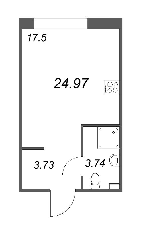 1-комнатная квартира  №396 в 17/33 Петровский остров: 26.16 м², этаж 5 - купить в Санкт-Петербурге