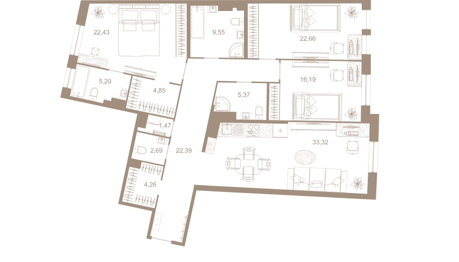 3-комнатная квартира  №97 в Северная корона Residence: 150.2 м², этаж 6 - купить в Санкт-Петербурге
