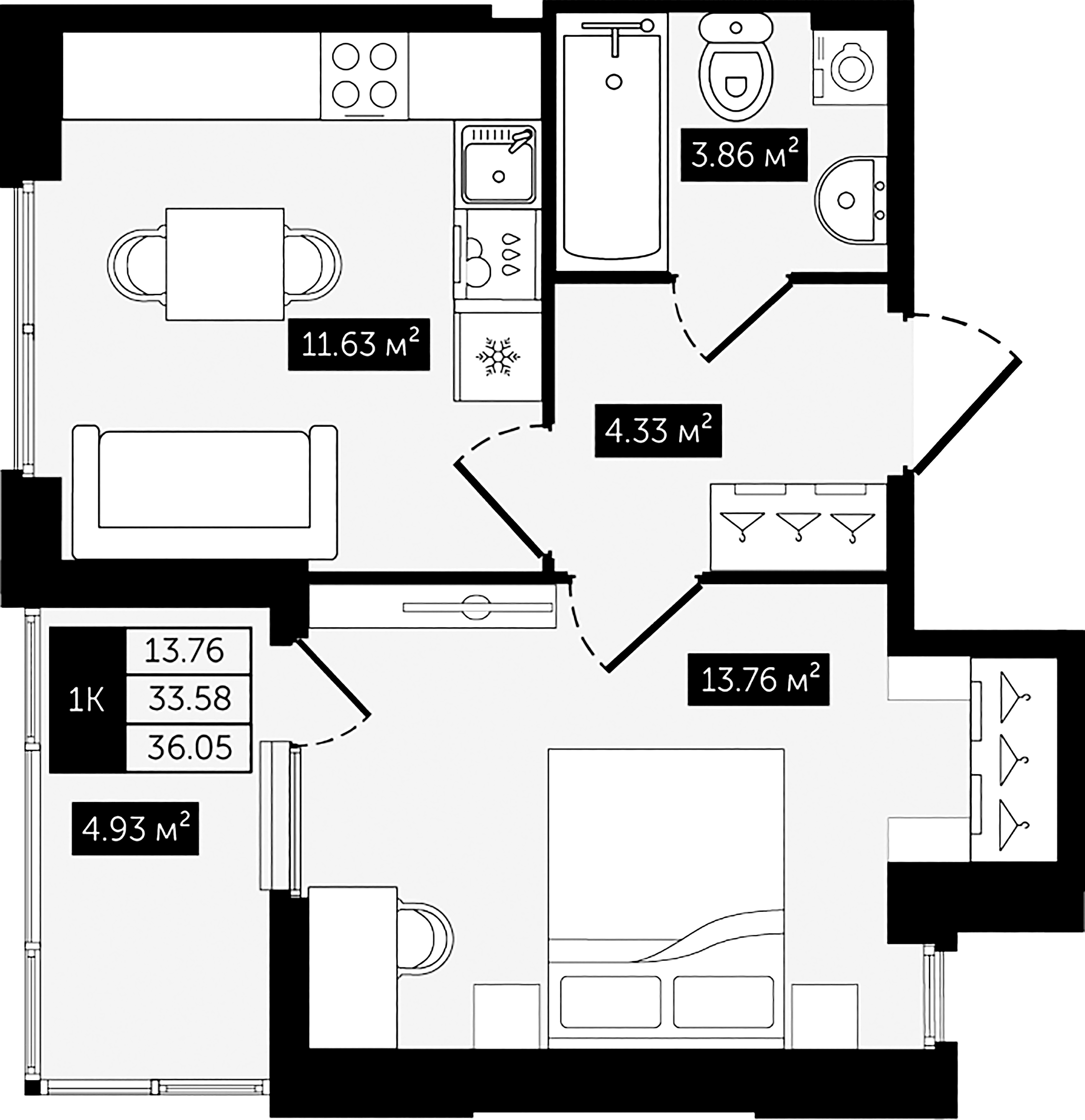 1-комнатная квартира  №237 в Клубный дом №8: 36.05 м², этаж 2 - купить в Санкт-Петербурге