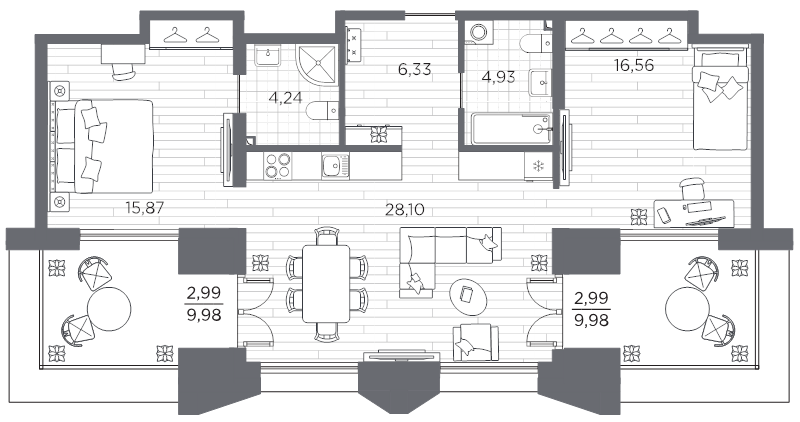 2-комнатная квартира №16-18 в: Галерная гавань: 82.01 м²; этаж: 12 - купить в Санкт-Петербурге