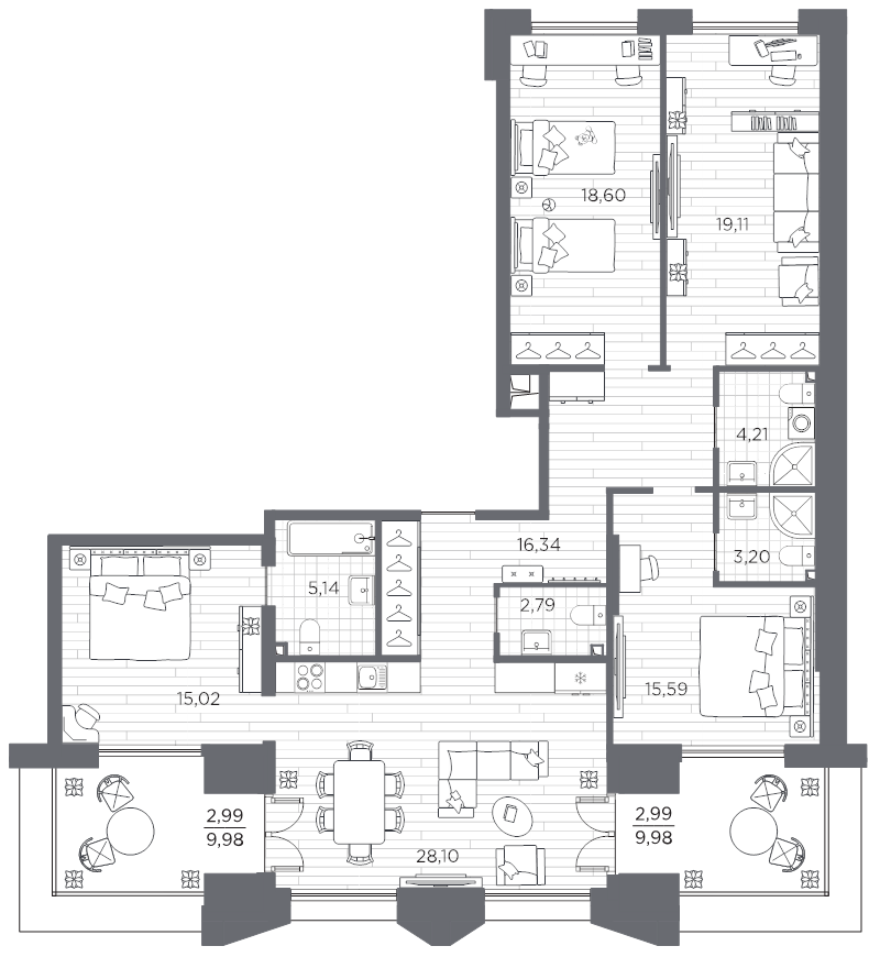 4-комнатная квартира, 134.08 м²; этаж: 12 - купить в Санкт-Петербурге