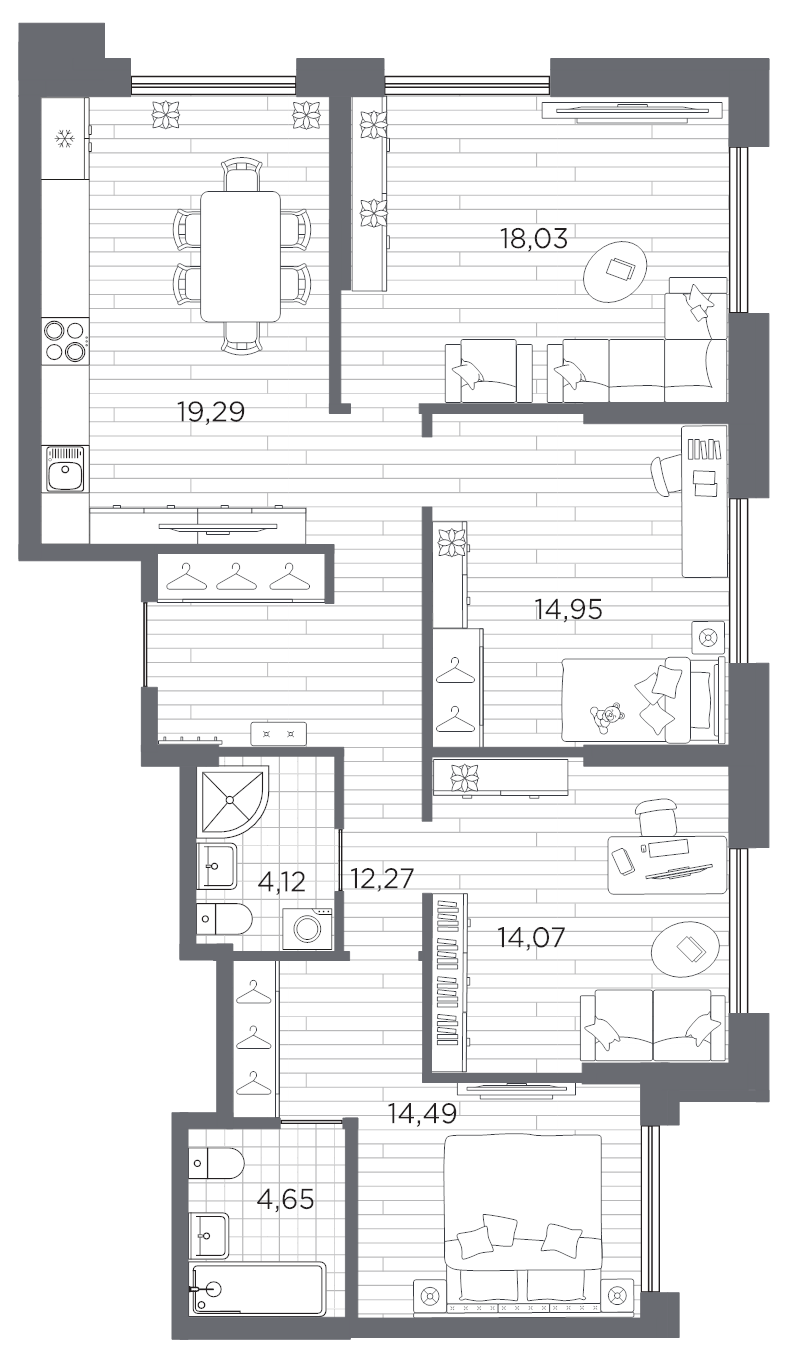 4-комнатная квартира, 101.87 м²; этаж: 9 - купить в Санкт-Петербурге