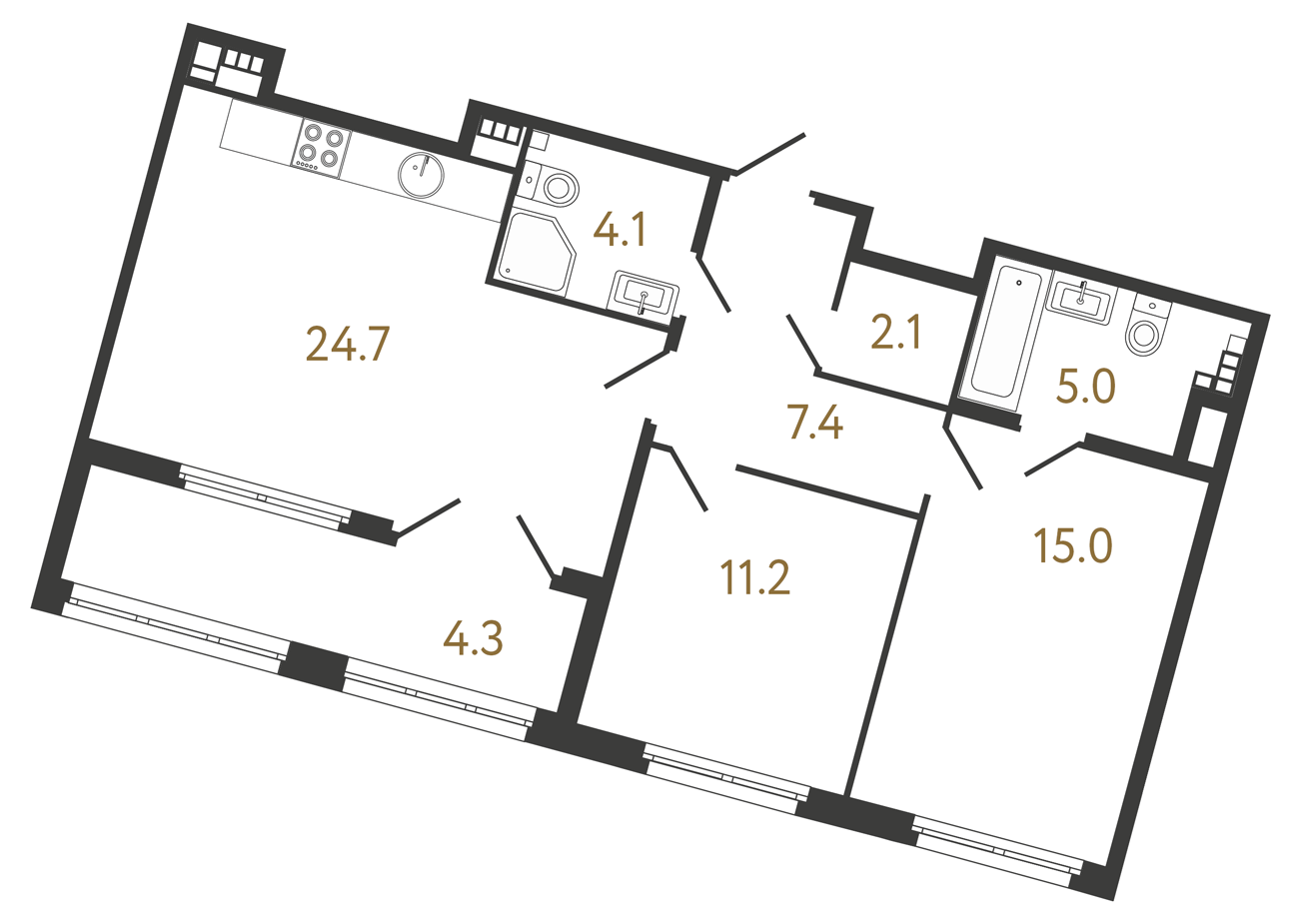 2-комнатная квартира  №34 в Миръ: 69.1 м², этаж 5 - купить в Санкт-Петербурге