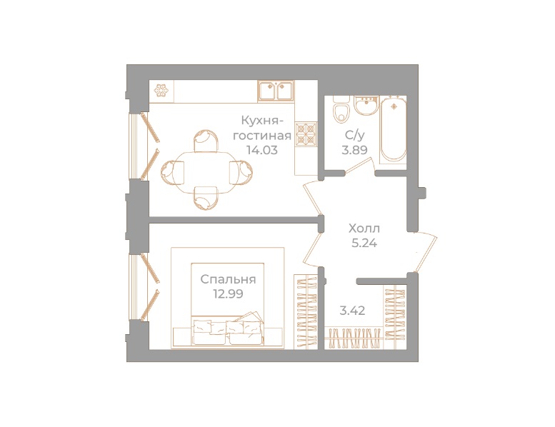 1-комнатная квартира, 39.57 м²; этаж: 6 - купить в Санкт-Петербурге