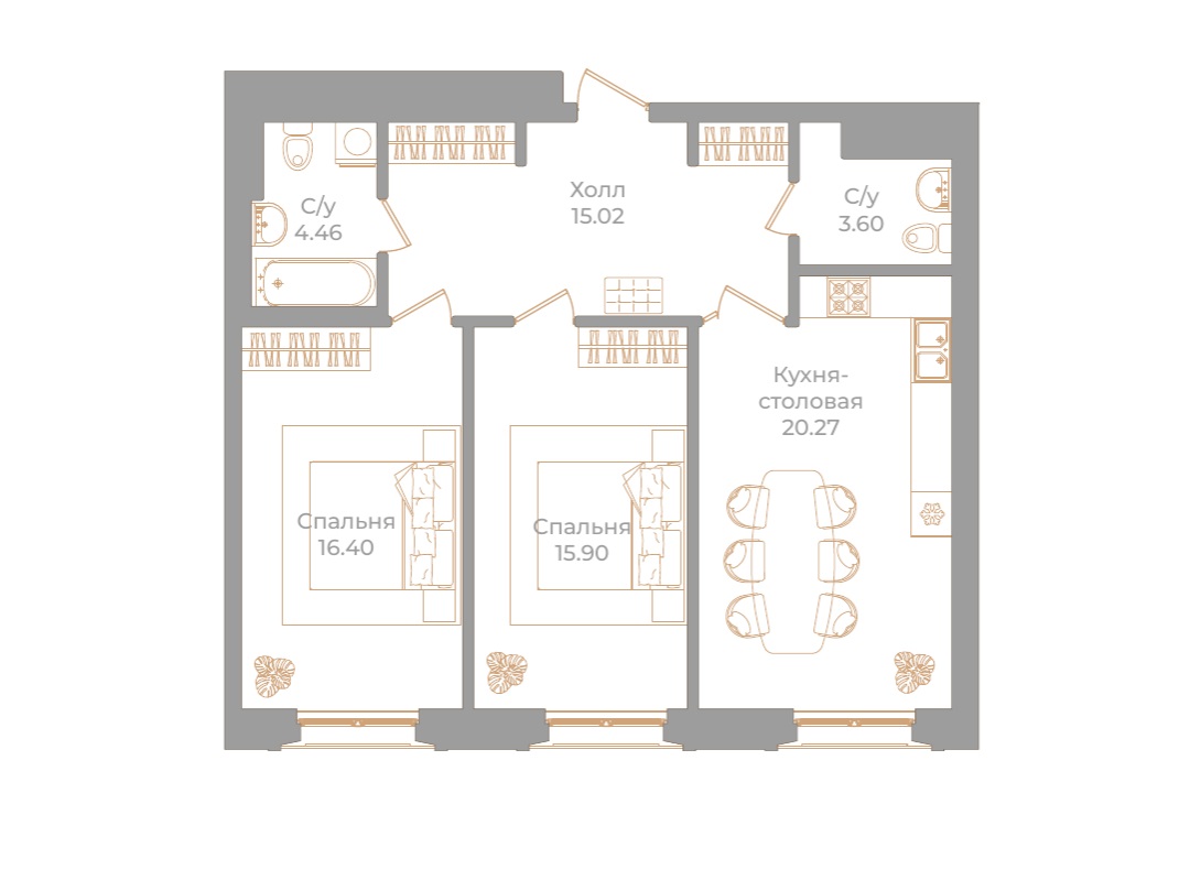 2-комнатная квартира, 75.65 м²; этаж: 4 - купить в Санкт-Петербурге