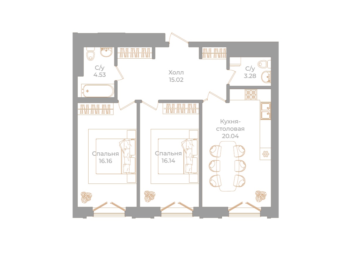 2-комнатная квартира, 75.17 м²; этаж: 6 - купить в Санкт-Петербурге