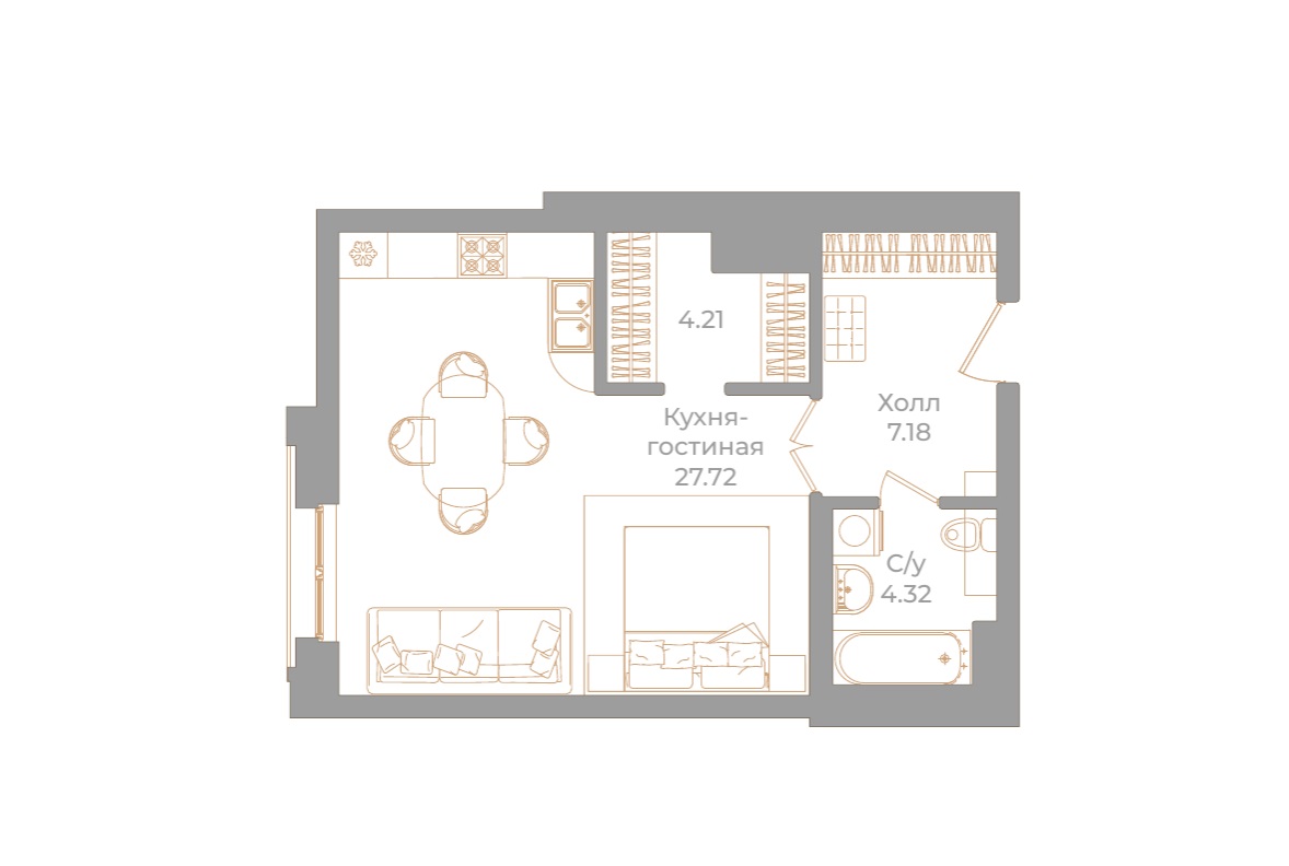 1-комнатная квартира, 43.43 м²; этаж: 5 - купить в Санкт-Петербурге