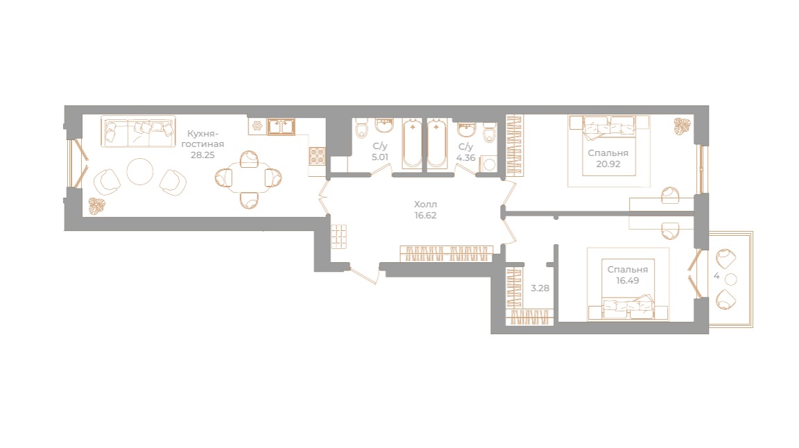 2-комнатная квартира №130 в: Фонтанка, 130: 98.85 м²; этаж: 6 - купить в Санкт-Петербурге