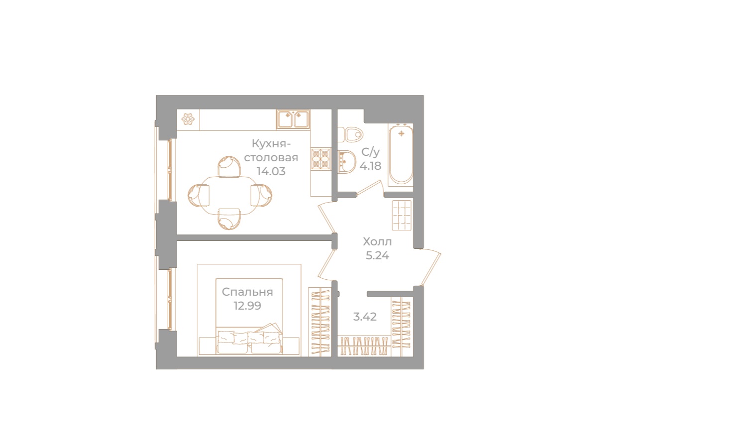 1-комнатная квартира, 39.86 м²; этаж: 5 - купить в Санкт-Петербурге