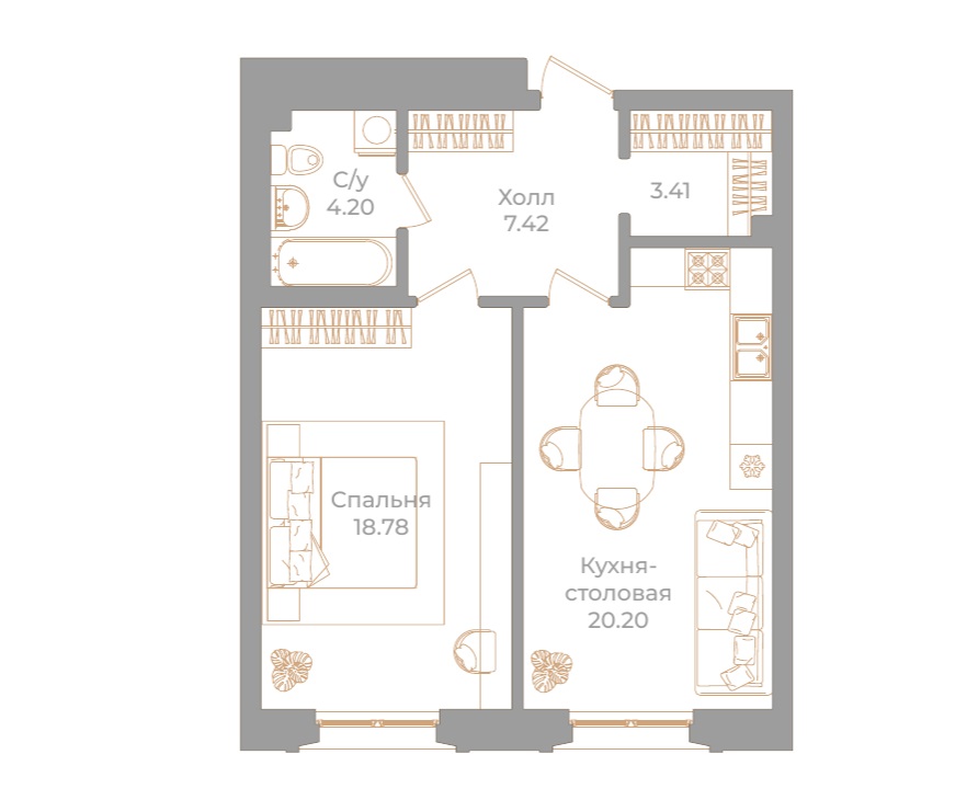 1-комнатная квартира, 54.01 м²; этаж: 2 - купить в Санкт-Петербурге