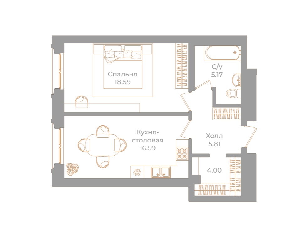 1-комнатная квартира, 50.16 м²; этаж: 2 - купить в Санкт-Петербурге