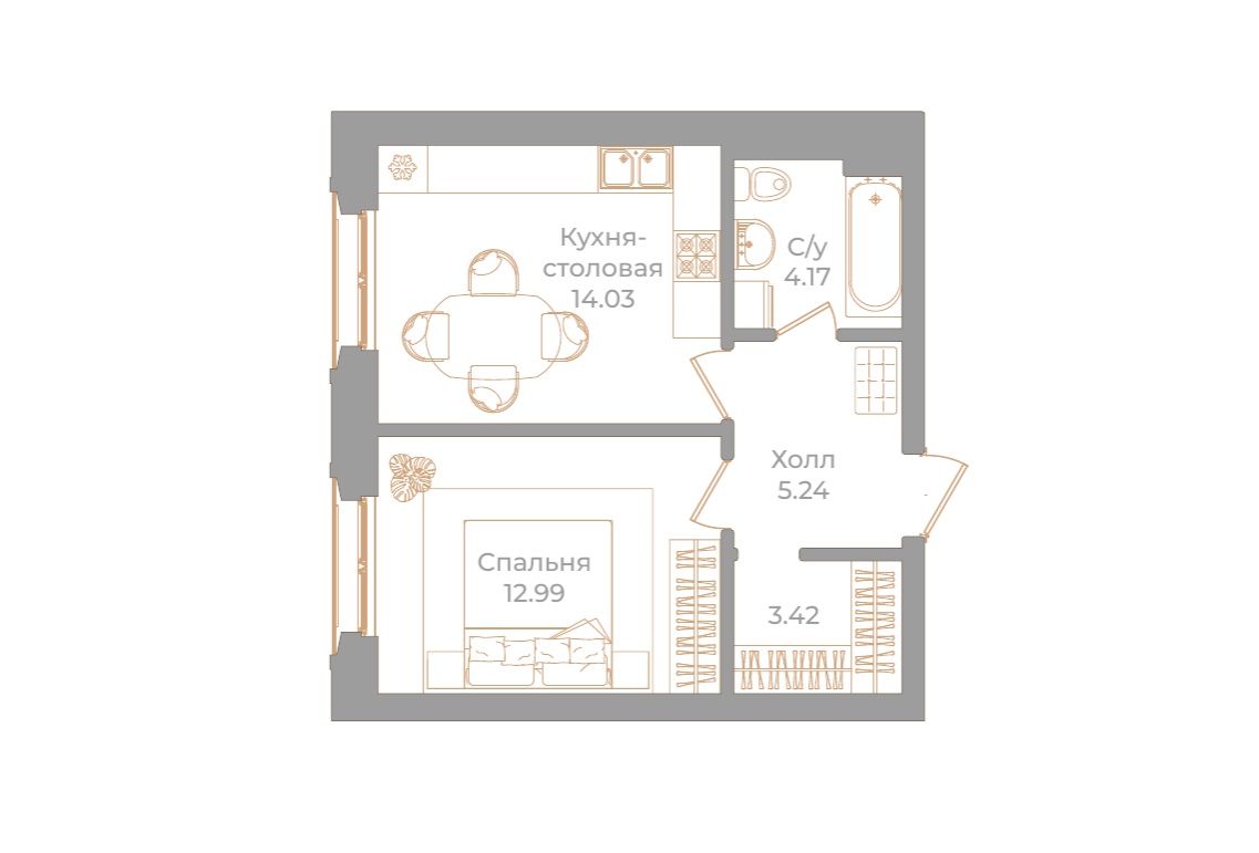 1-комнатная квартира, 39.85 м²; этаж: 4 - купить в Санкт-Петербурге