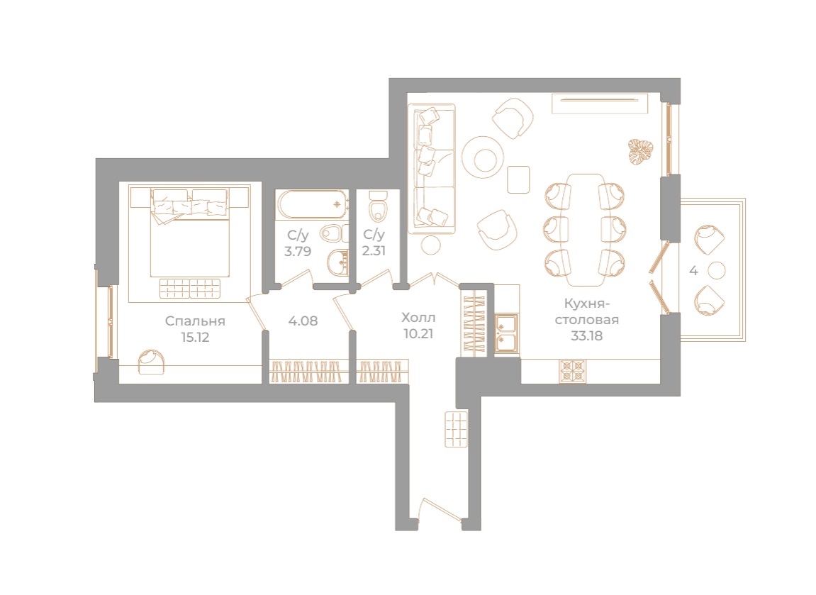 1-комнатная квартира  №53 в Фонтанка, 130: 69.89 м², этаж 5 - купить в Санкт-Петербурге