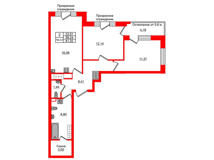 2-комнатная квартира, 59.24 м²; этаж: 12 - купить в Санкт-Петербурге