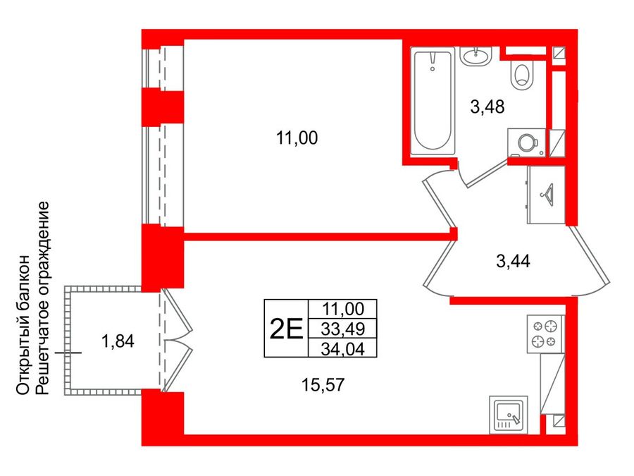 1-комнатная квартира, 33.49 м²; этаж: 5 - купить в Санкт-Петербурге