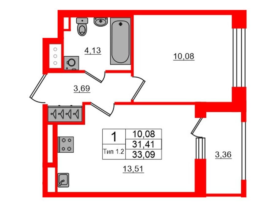 1-комнатная квартира, 31.41 м²; этаж: 11 - купить в Санкт-Петербурге