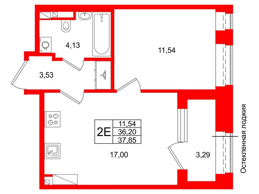 1-комнатная квартира, 36.2 м²; этаж: 3 - купить в Санкт-Петербурге