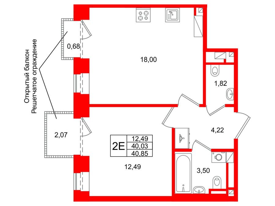 1-комнатная квартира, 40.03 м²; этаж: 4 - купить в Санкт-Петербурге