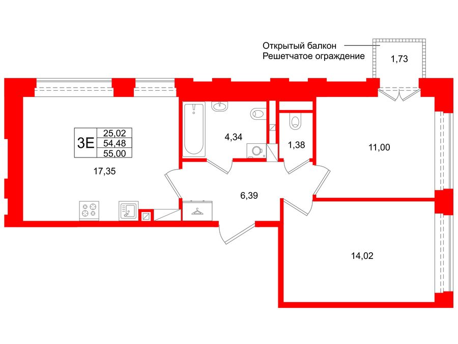 2-комнатная квартира, 54.48 м²; этаж: 6 - купить в Санкт-Петербурге