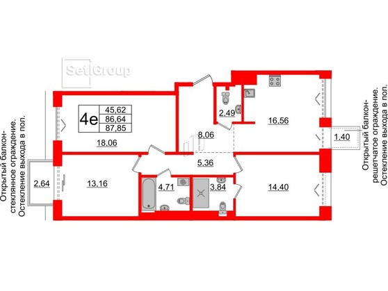3-комнатная квартира, 86.64 м²; этаж: 5 - купить в Санкт-Петербурге