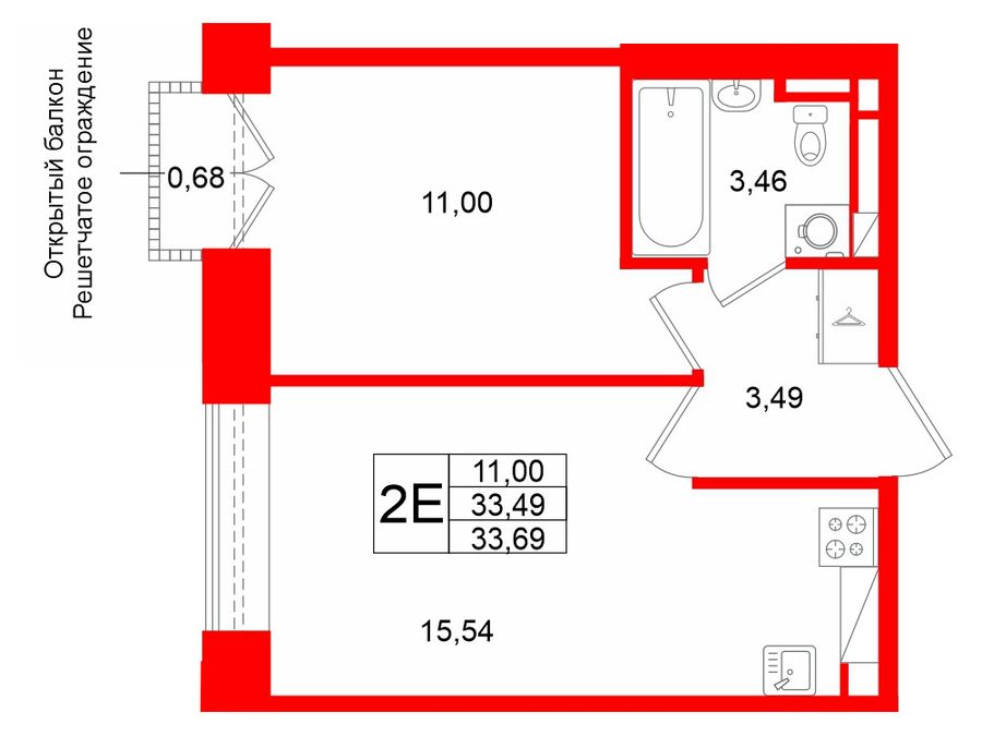 1-комнатная квартира, 33.49 м²; этаж: 3 - купить в Санкт-Петербурге