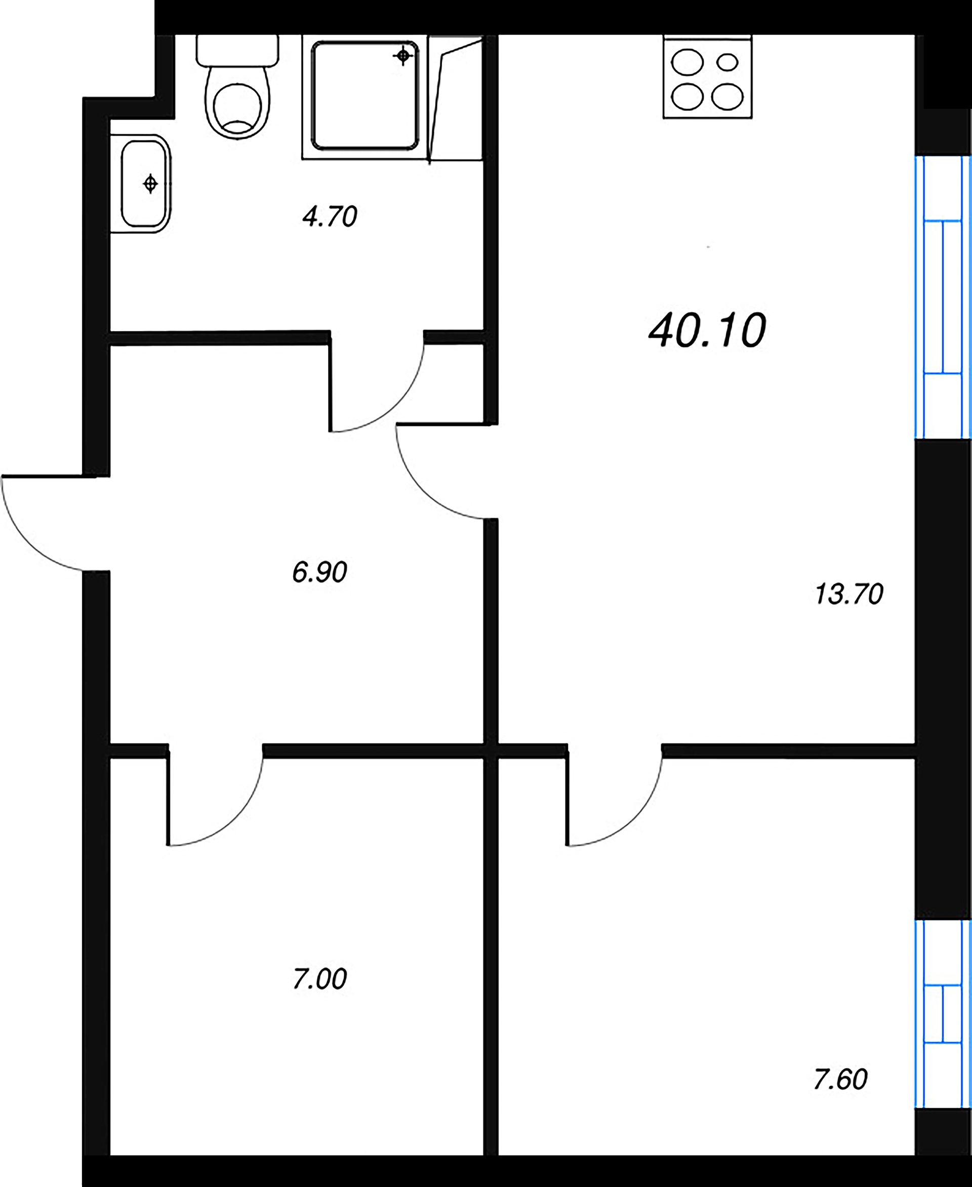 1-комнатная квартира  №956 в VIDI: 23.6 м², этаж 9 - купить в Санкт-Петербурге