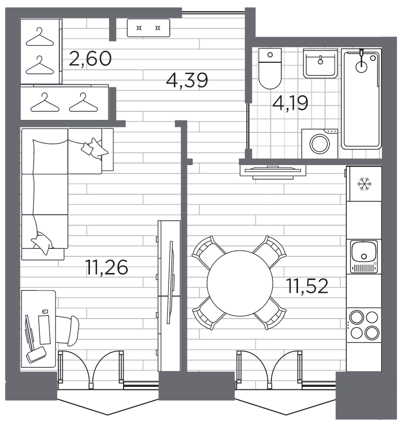 1-комнатная квартира  №27 в Галерная гавань: 33.96 м², этаж 5 - купить в Санкт-Петербурге