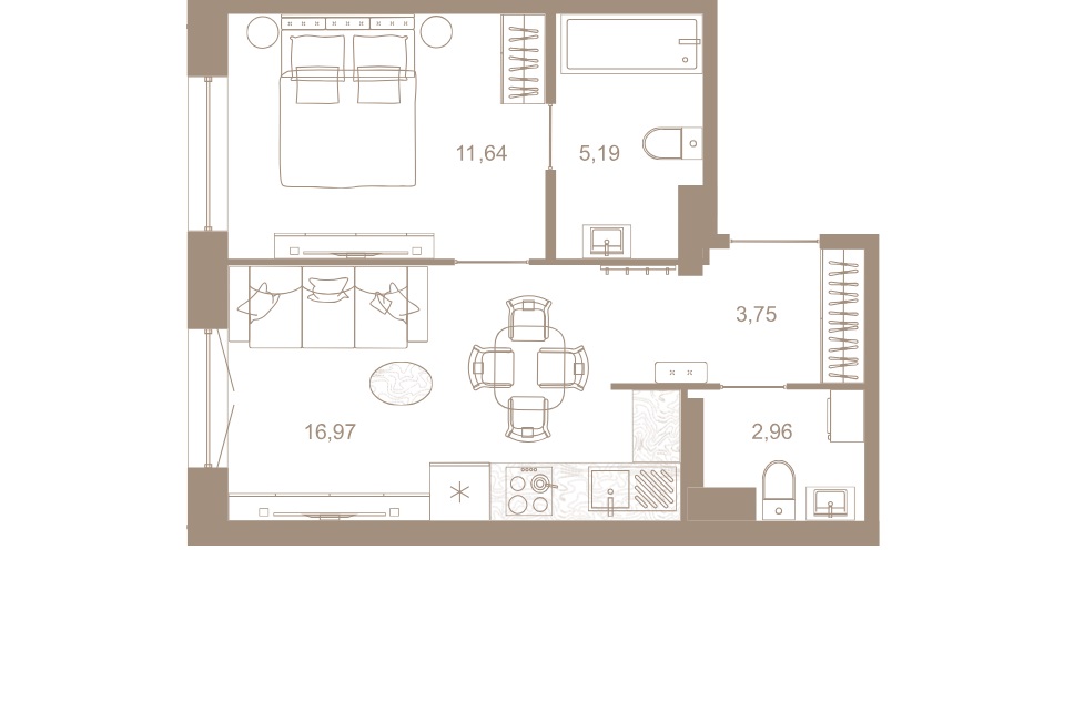 1-комнатная квартира  №351 в Северная корона Residence: 40.3 м², этаж 7 - купить в Санкт-Петербурге