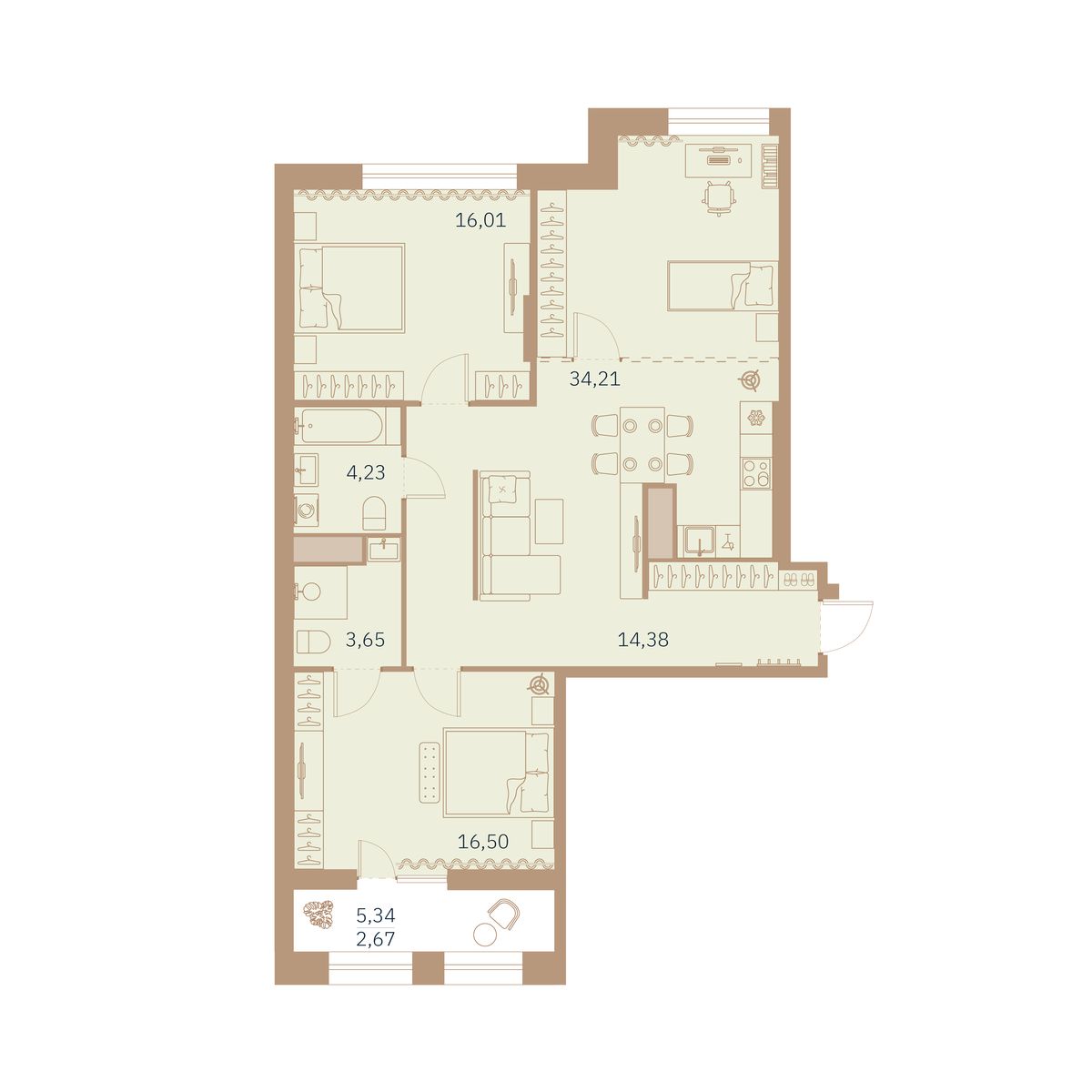 2-комнатная квартира  №51 в Talento: 91.65 м², этаж 7 - купить в Санкт-Петербурге