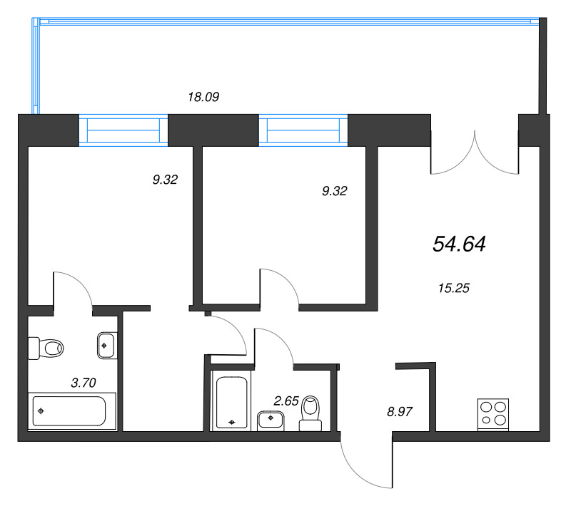 2-комнатная квартира  №94 в Alpen: 54.64 м², этаж 2 - купить в Санкт-Петербурге
