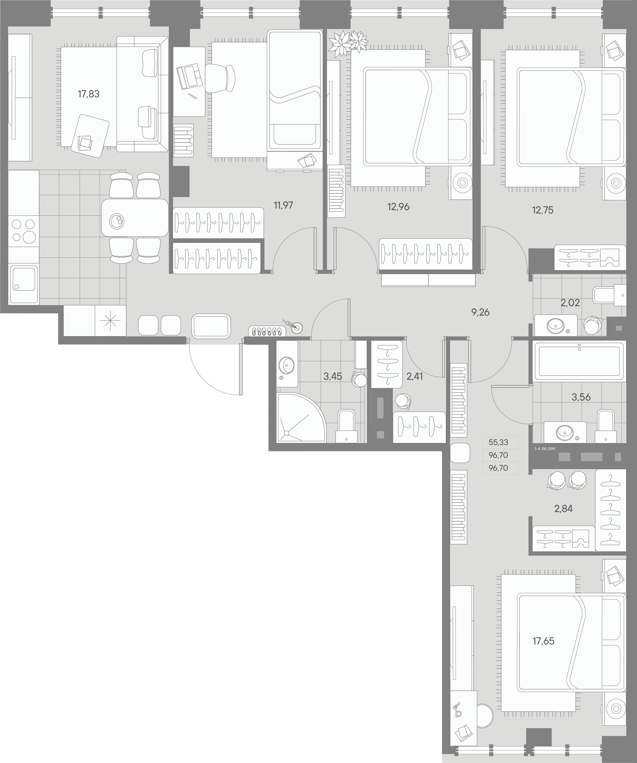4-комнатная квартира  №94 в Avant: 96.7 м², этаж 6 - купить в Санкт-Петербурге