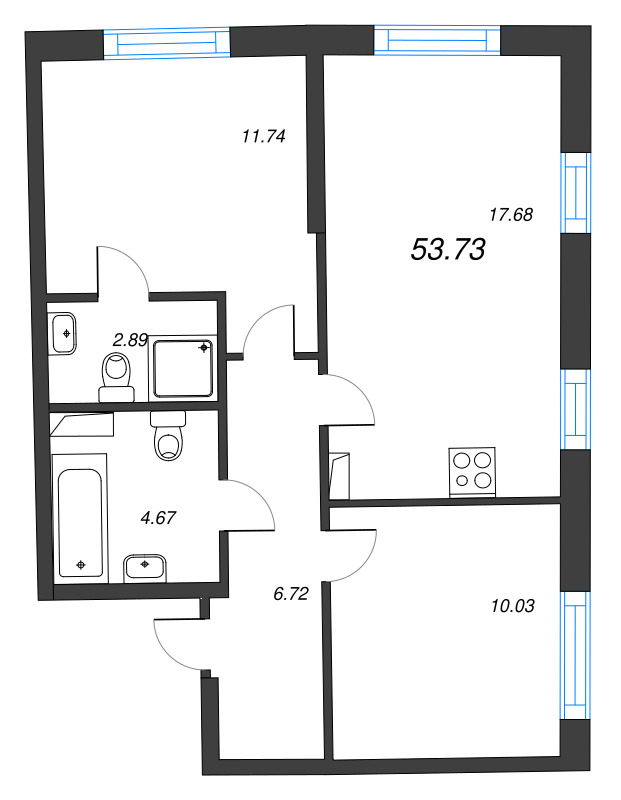 2-комнатная квартира, 53.73 м²; этаж: 7 - купить в Санкт-Петербурге
