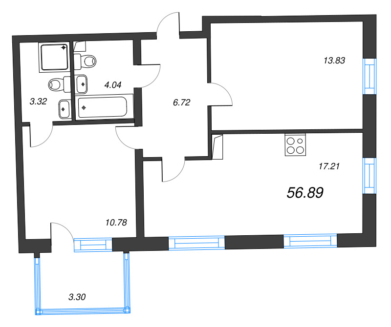 2-комнатная квартира, 56.89 м²; этаж: 9 - купить в Санкт-Петербурге