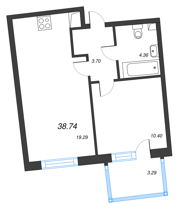 1-комнатная квартира, 38.74 м²; этаж: 13 - купить в Санкт-Петербурге
