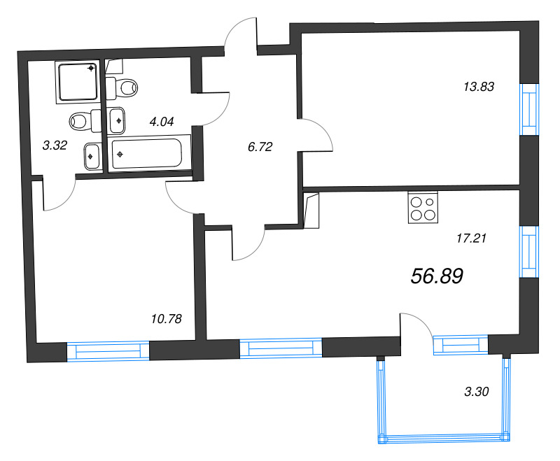2-комнатная квартира, 56.89 м²; этаж: 13 - купить в Санкт-Петербурге