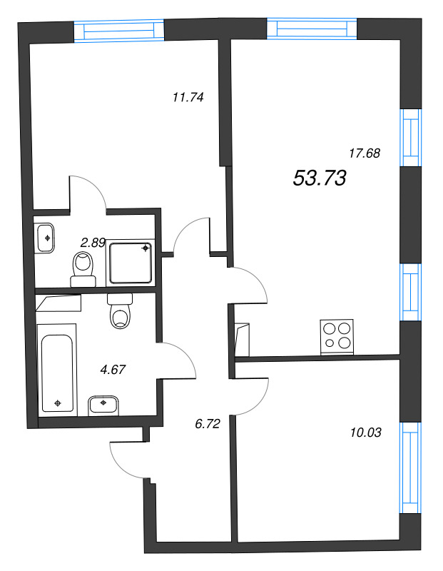 2-комнатная квартира, 53.73 м²; этаж: 15 - купить в Санкт-Петербурге