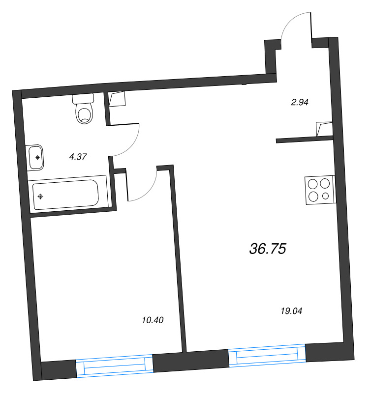 1-комнатная квартира, 36.75 м²; этаж: 3 - купить в Санкт-Петербурге