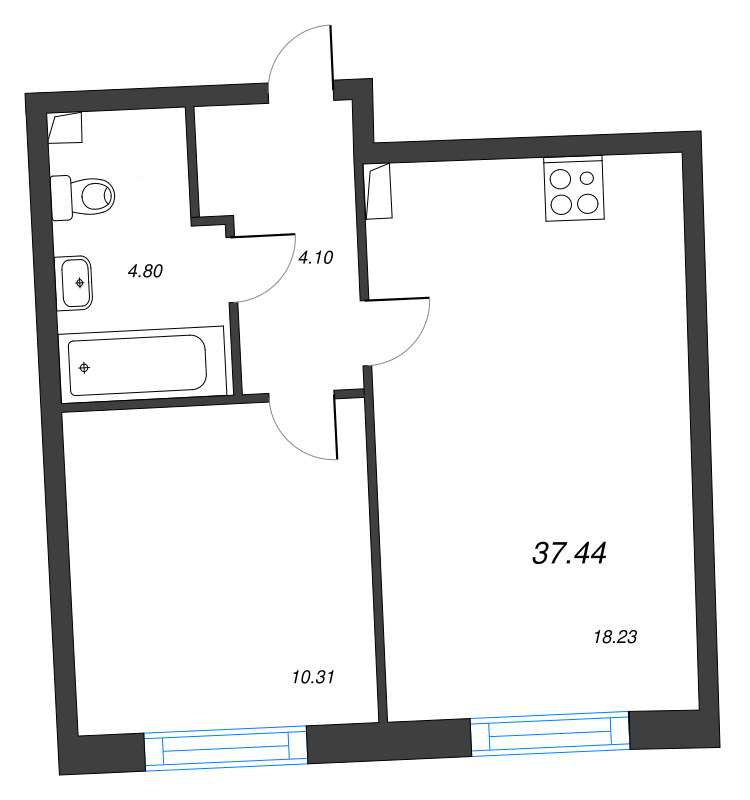 1-комнатная квартира, 37.44 м²; этаж: 9 - купить в Санкт-Петербурге