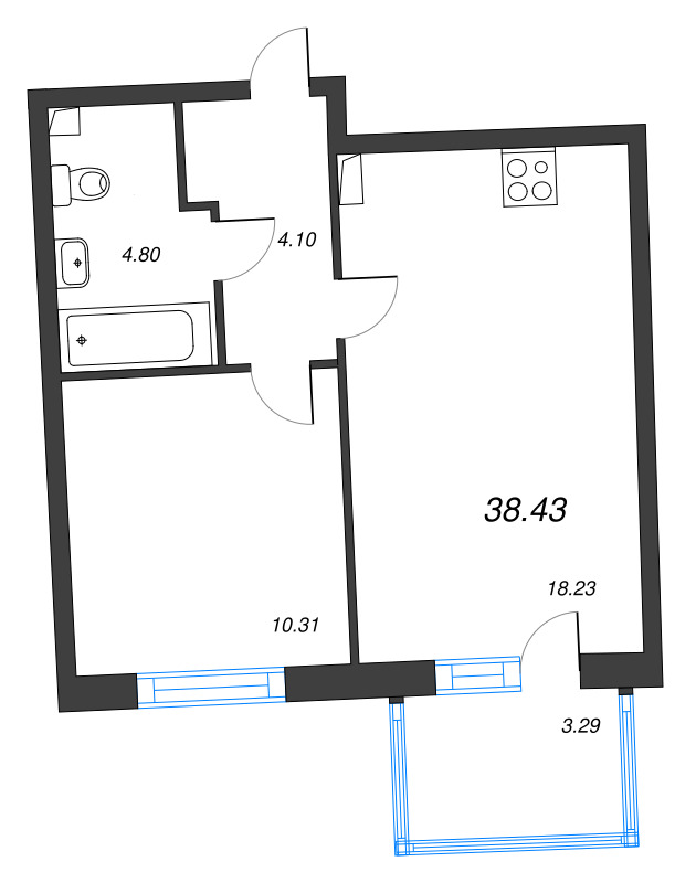 1-комнатная квартира, 38.43 м²; этаж: 6 - купить в Санкт-Петербурге