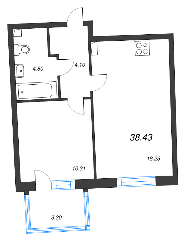 1-комнатная квартира, 38.43 м²; этаж: 11 - купить в Санкт-Петербурге