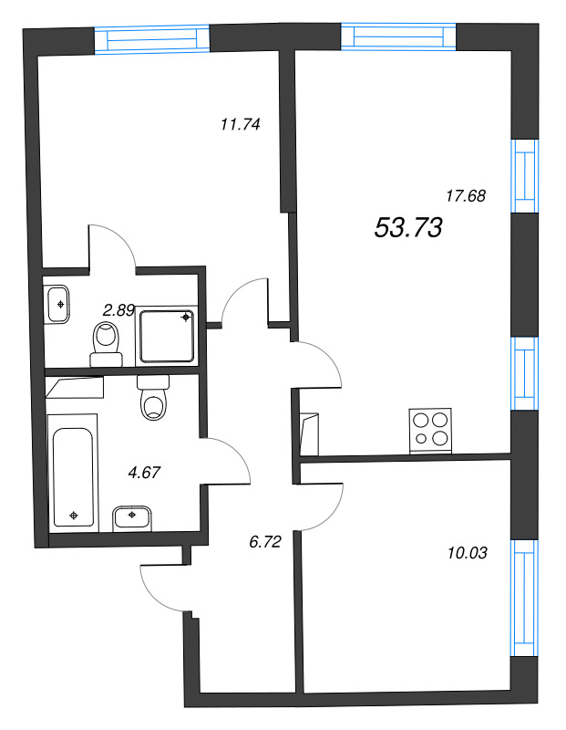 2-комнатная квартира, 53.73 м²; этаж: 6 - купить в Санкт-Петербурге