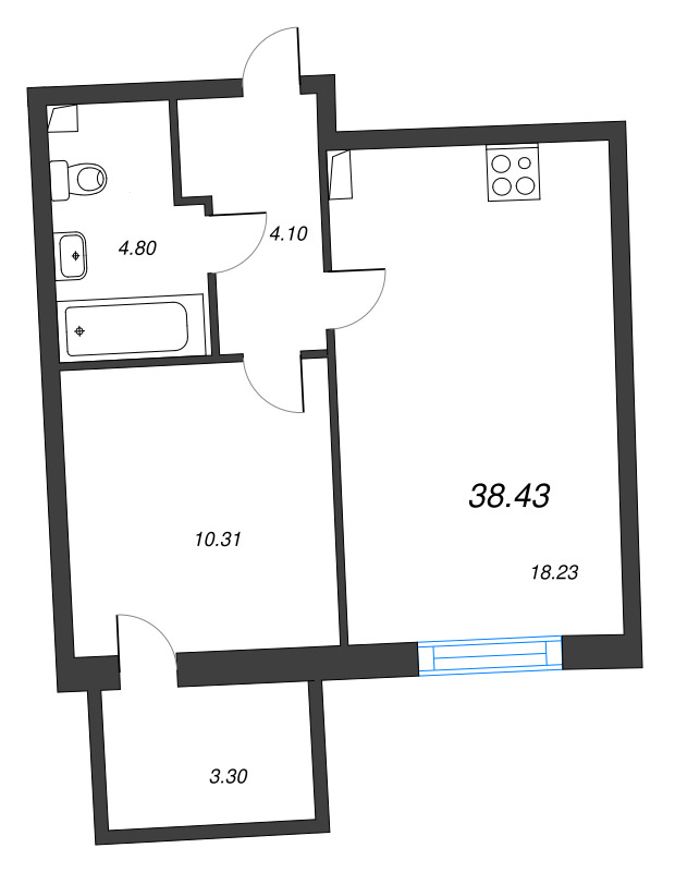 1-комнатная квартира, 38.43 м²; этаж: 4 - купить в Санкт-Петербурге