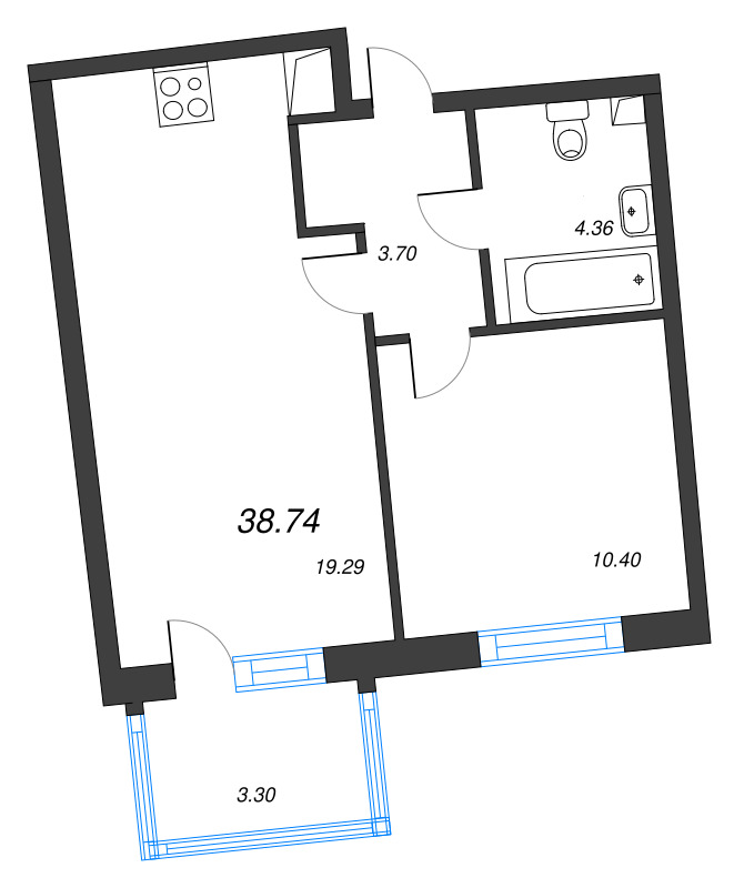 1-комнатная квартира, 38.74 м²; этаж: 11 - купить в Санкт-Петербурге