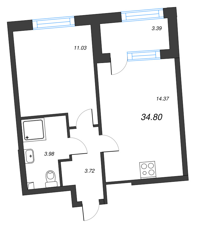 1-комнатная квартира, 34.8 м²; этаж: 4 - купить в Санкт-Петербурге