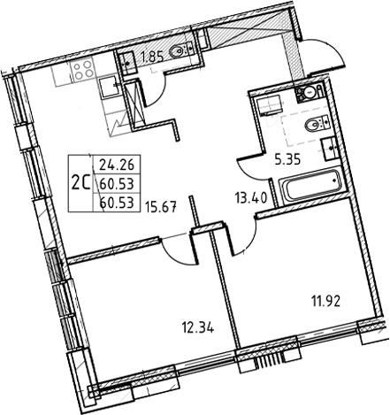 2-комнатная квартира, 60.53 м²; этаж: 7 - купить в Санкт-Петербурге
