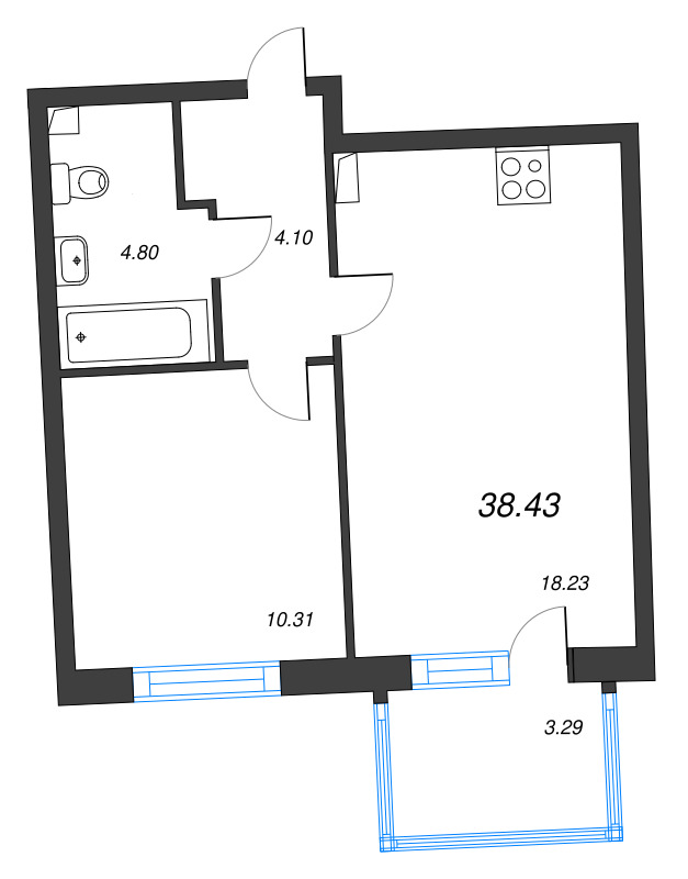 1-комнатная квартира, 38.43 м²; этаж: 15 - купить в Санкт-Петербурге