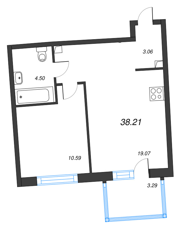 1-комнатная квартира, 38.21 м²; этаж: 7 - купить в Санкт-Петербурге