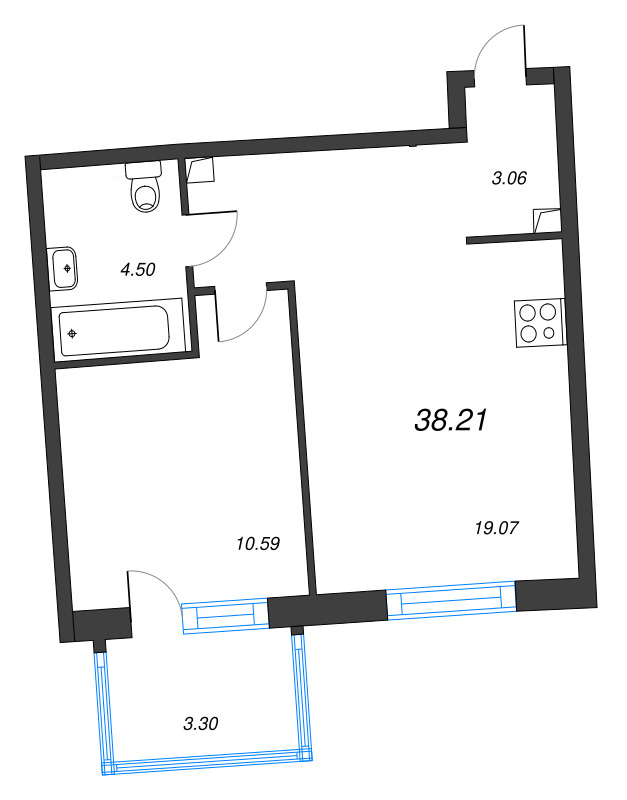 1-комнатная квартира, 38.21 м²; этаж: 6 - купить в Санкт-Петербурге