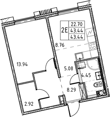 1-комнатная квартира, 43.44 м²; этаж: 6 - купить в Санкт-Петербурге