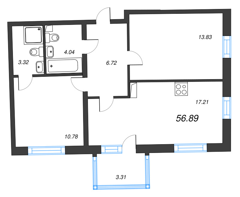 2-комнатная квартира, 56.89 м²; этаж: 11 - купить в Санкт-Петербурге